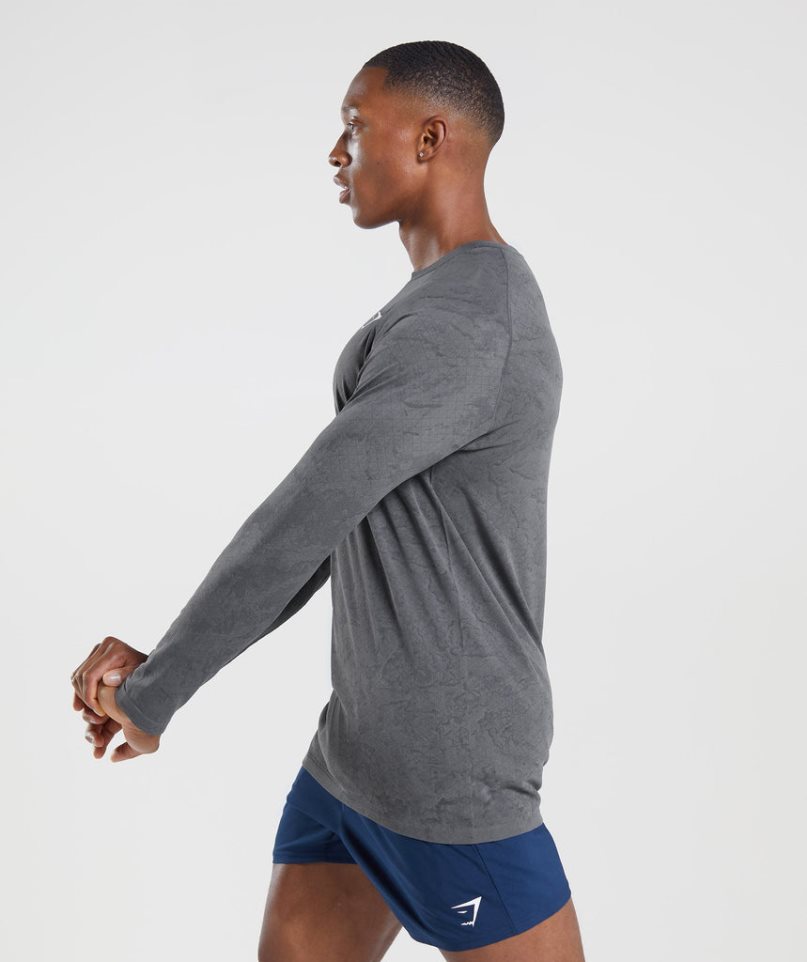 Men's Gymshark Geo Seamless Long Sleeve T-Shirts Grey | NZ 5XAYSN